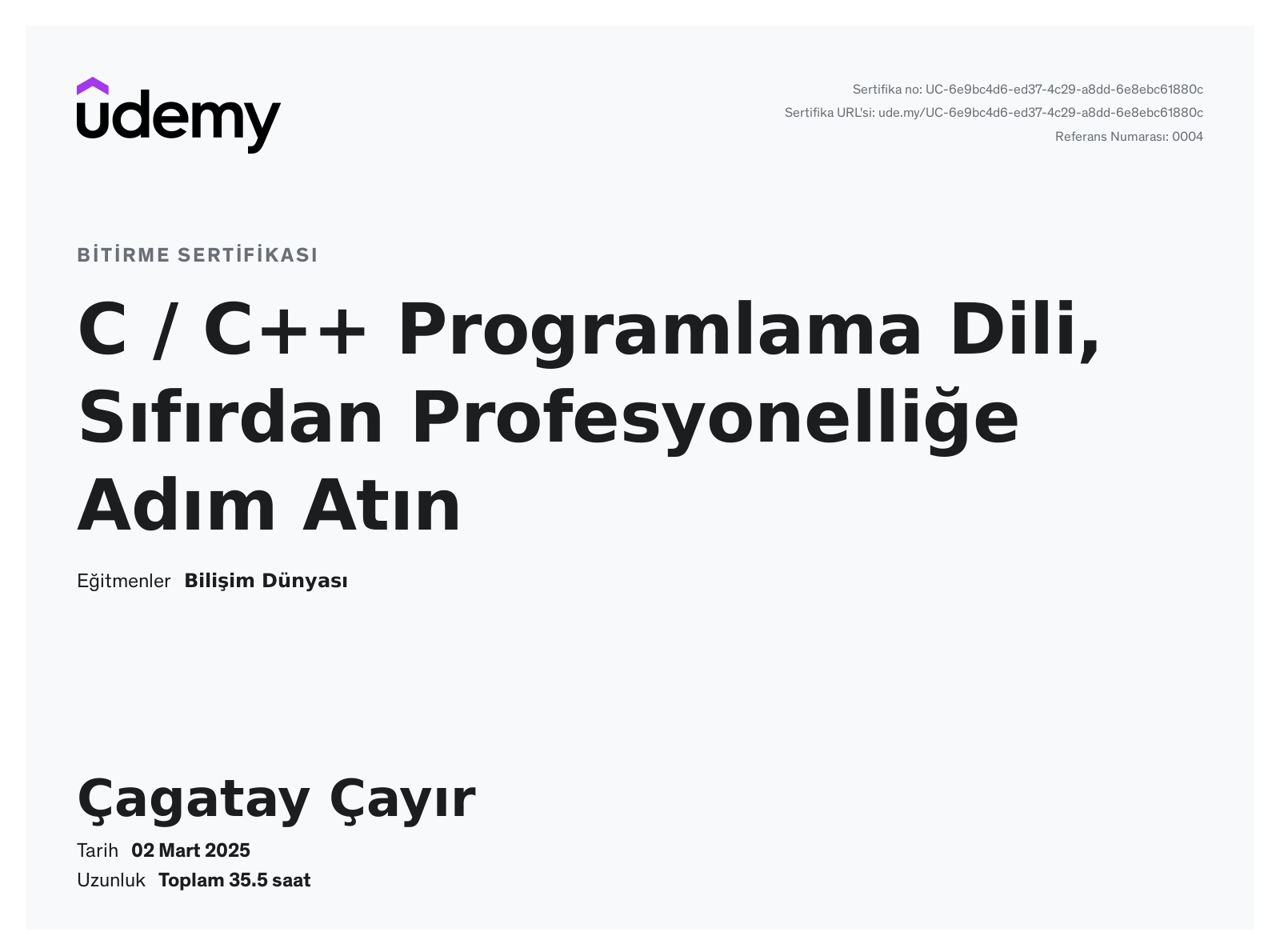 C++ Sertifikası