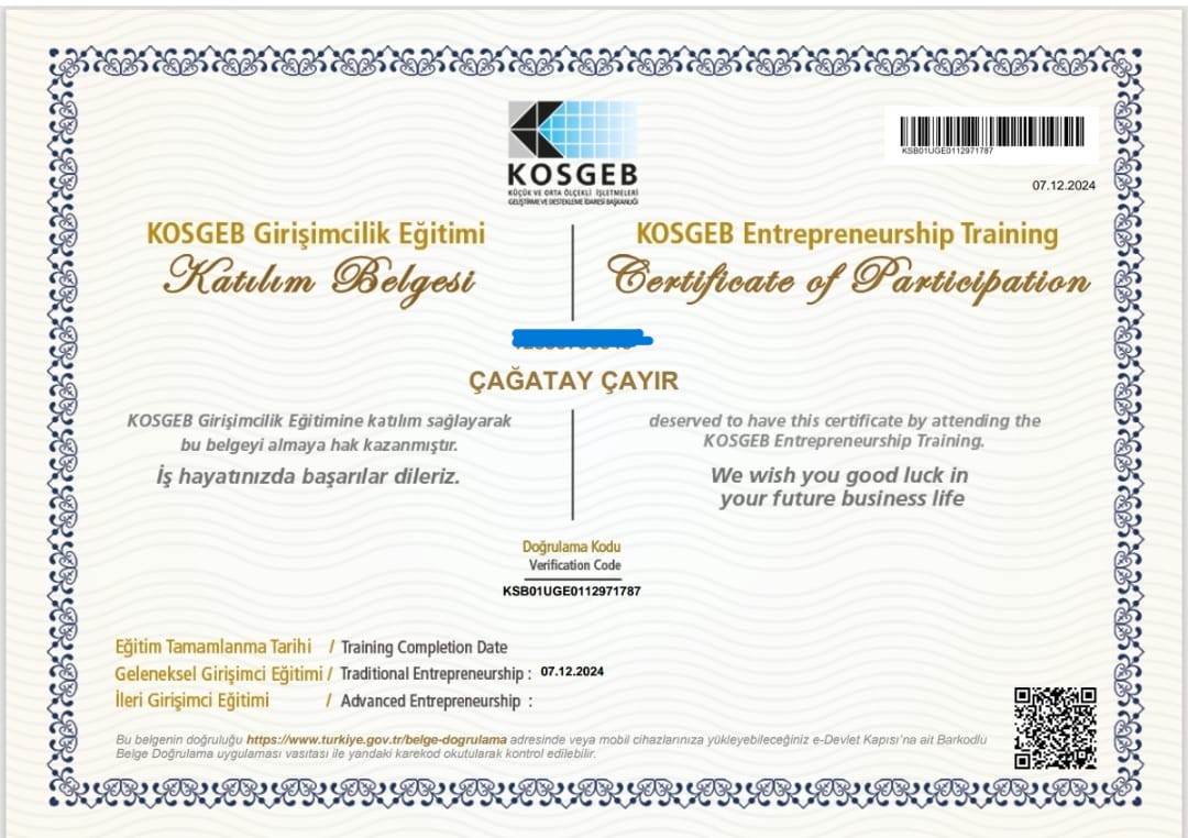 KOSGEB Sertifikası